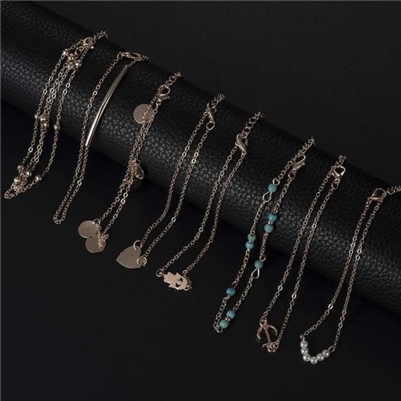 16Pcs Ankle Bracelets Women Girls Rose Gold Two Style Chain Beach Anklet - Picture 6 of 7